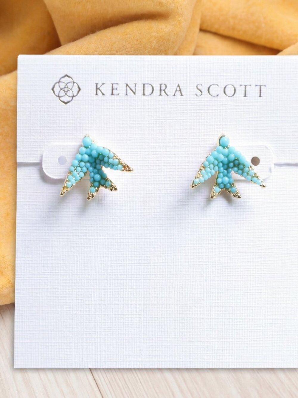 Kendra Scott Melody Bird Gold Teal Crystal Stud Earrings